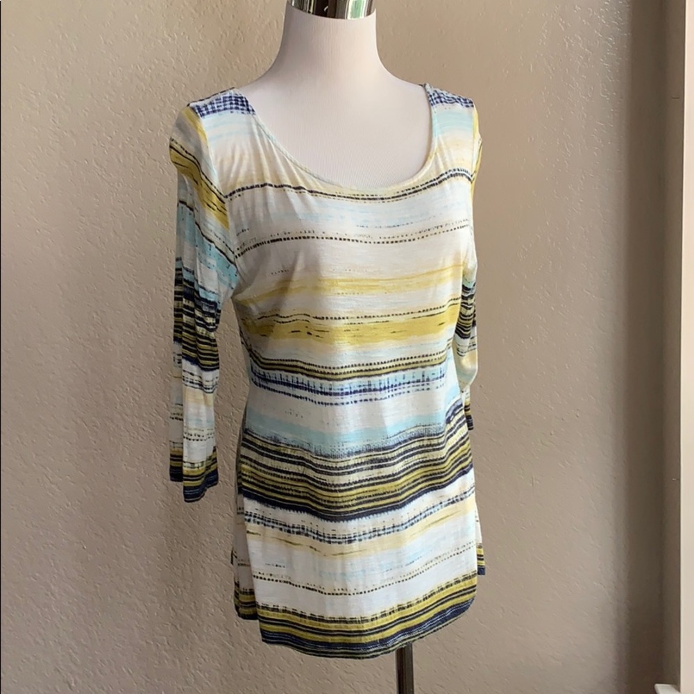 Anthro stripe 3/4 sleeve swing tee One September